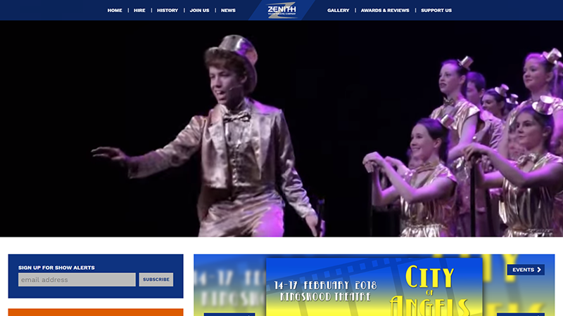 Zenith Youth Theatre Company website designed by EQ Creative